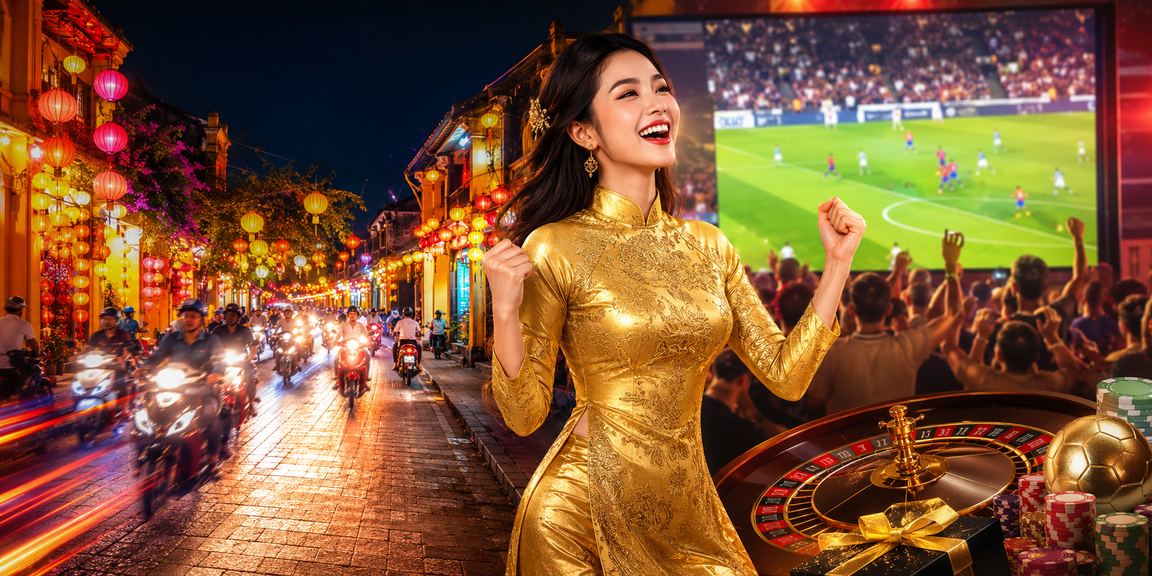 Người chơi roulette trong trang phục áo dài tại Hội An, không gian giải trí truyền thống kết hợp hiện đại